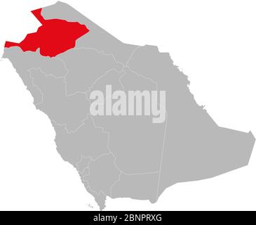 Al jawf province highlighted on saudi arabia map. Gray background. Business concepts. Gulf country. Stock Vector