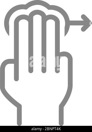 Tap with three fingers and swipe right line icon. Multi touch screen fingers, 3x tap symbol Stock Vector