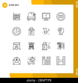 Pictogram Set of 16 Simple Outlines of biology, set, computer, cube, pc Editable Vector Design Elements Stock Vector