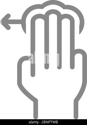 Tap with three fingers and swipe left line icon. Multi touch screen fingers, 3x tap symbol Stock Vector