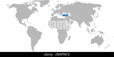 Qatar, turkey map highlighted on world map. Bilateral foreign policy, trade relations. Stock Vector