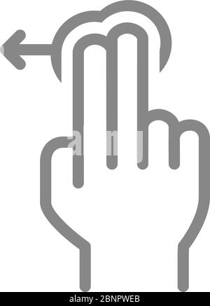Tap with two fingers and swipe left line icon. Touch screen hand gesture symbol Stock Vector