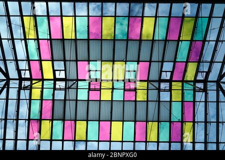 Austria, Tyrol, Innsbruck, Rathausgalerie, shopping arcade, colorful glass roof, from below, detail Stock Photo