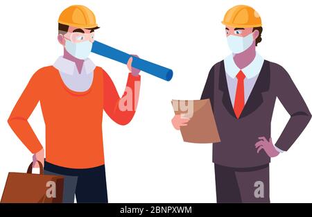 executive and architect with mask and helmet vector illustration desing Stock Vector