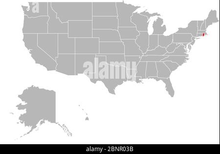Rhode island highlighted on USA political map. Gray background. Stock Vector