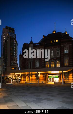 Japan, Honshu, Tokyo, Marunouchi, Tokyo Station, Exterior View at Night Stock Photo
