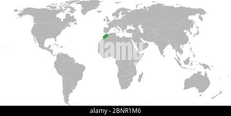 Morocco highlighted green on world political map. Gray background. Stock Vector