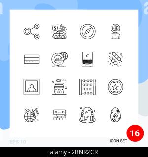 Mobile Interface Outline Set of 16 Pictograms of card, modern, money, management, business Editable Vector Design Elements Stock Vector