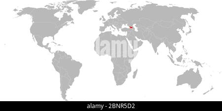 Republic of georgia highlighted red on world political map. Gray background. Stock Vector