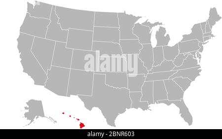 Hawaii island highlighted on USA political map. Gray background. Business concepts. Stock Vector
