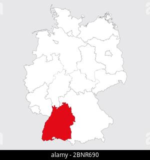 Baden Wurttemberg province highlighted germany political map. Gray background. German map. Business concepts. Stock Vector