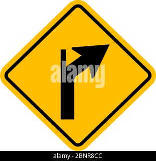 Go straight right curve symbol. Yellow diamond board traffic sign. Perfect for backgrounds, backdrop, sticker, sign, symbol, label, poster, banner, no Stock Vector