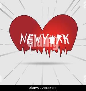 Typography slogan new york heart vintage with statue of liberty for t shirt printing, Graphic tee.vector illustration Stock Vector