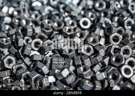 Stainless Steel Nuts. Bolt and Nut in metal. Stock Photo