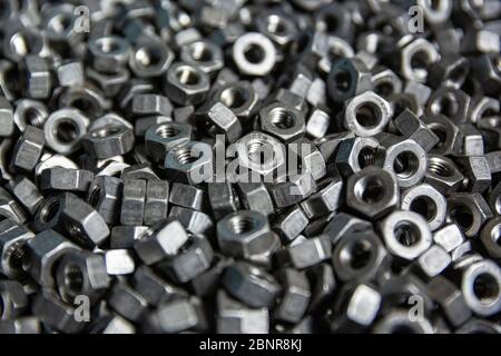 Stainless Steel Nuts. Bolt and Nut in metal. Stock Photo