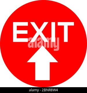 Exit up arrow. Red color background. Floor compliance sign with text. Perfect for backgrounds, backdrop, banner, sticker, label, poster, sign, symbol Stock Vector