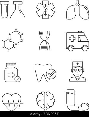 Medical icons. Surgery anatomy doctors disease vector healthcare vector line symbols Stock Vector