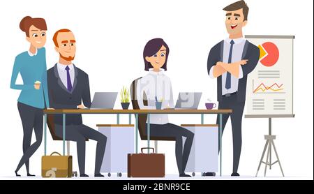 Group managers workplace. Businessman team working expert analyse professional specialists people at office work Stock Vector