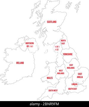 United kingdom with name labels. Political map. Perfect for backgrounds, backdrop, sticker, label, poster, banner, chart and wallpapers. Stock Vector