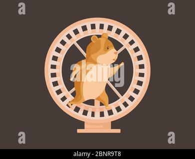 Hamster running in wheel. Cute rodent walking on wheel illustration lifestyle. Stock Vector