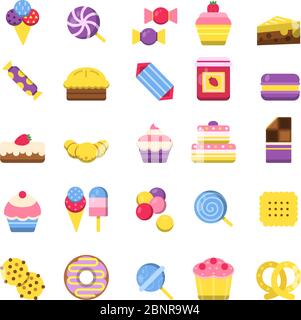 Sweets icon. Chocolate candy biscuits ice cream pie vector colorful symbols Stock Vector