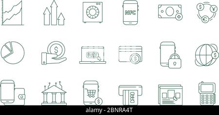 Online transaction icon. Internet banking safety money web transfer and payments finance vector line symbols set Stock Vector