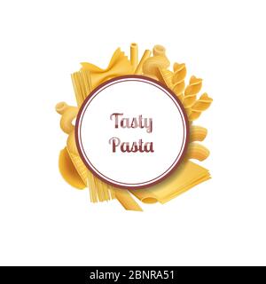 Vector realistic pasta types with place for text illustration Stock Vector