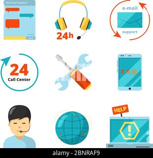 Customer service icon. Support 24h business help call center managers computer chat consultant vector flat symbols isolated Stock Vector