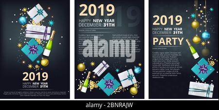 New year party brochure. Holiday christmas 2019 celebration invitation business placard vector template with text Stock Vector