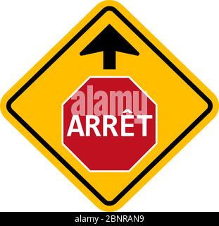 Stop sign warning and give way ahead traffic symbol. Yellow background. Stock Vector
