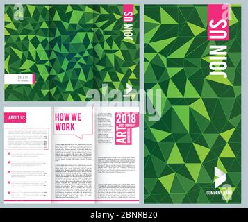 Business leaflet. Folding trifold brochure design template vector mockup with place for your text Stock Vector