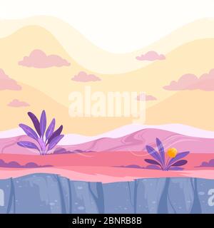 Futuristic seamless ground. Moon strange alien land rockie surface 2d game fantasy landscape Stock Vector