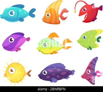 Cartoon fish. Underwater ocean sea animals for games vector pictures Stock Vector