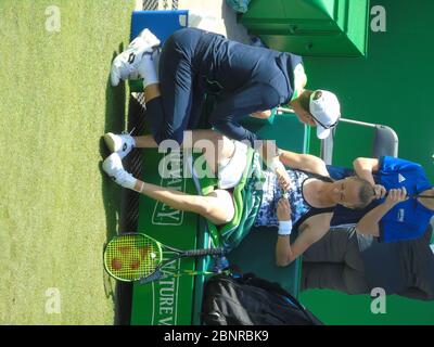 Magdalena Rybarikova with her tennis coach at the Nature Valley Classic, Birmingham, 22nd of June 2018 quarter finals match against Dalila jakupovic Stock Photo