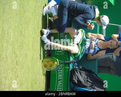 Magdalena Rybarikova with her tennis coach at the Nature Valley Classic, Birmingham, 22nd of June 2018 quarter finals match against Dalila jakupovic Stock Photo