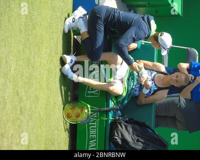 Magdalena Rybarikova with her tennis coach at the Nature Valley Classic, Birmingham, 22nd of June 2018 quarter finals match against Dalila jakupovic Stock Photo