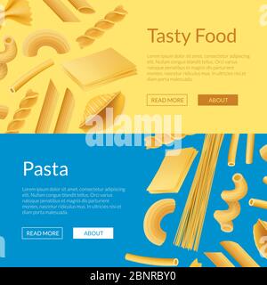 Vector realistic pasta types web banner templates illustration Stock Vector
