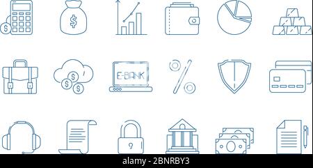 Business finance icons. Banking law global economy financial bank vector line symbols isolated Stock Vector