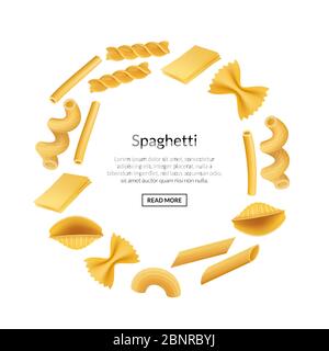Vector realistic pasta types with place for text illustration Stock Vector