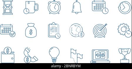 Management icon. Time save planning completed work productivity reminder checklist services vector linear business symbols Stock Vector