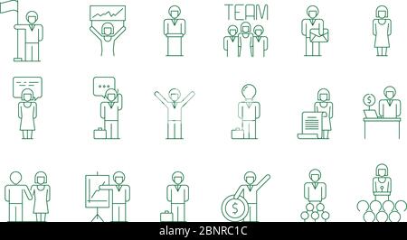 Business group icon. Office work people team meeting freelancer socializing colleague communications vector thin symbols isolated Stock Vector