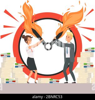 Business deadline people. Overload office managers cant stop clock arrows flame chronometer time management reminder vector characters Stock Vector