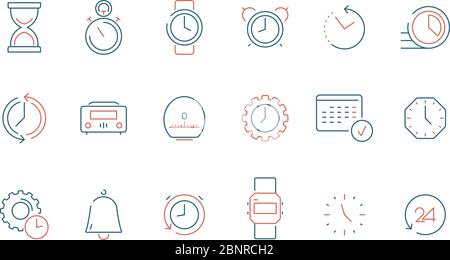 Time icon. Calendar clock watch fast timing vector colored thin line symbols isolated Stock Vector