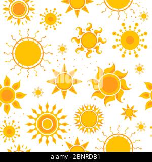 Sun seamless pictures. Weather summer sunshine pictures textile design vector hot pattern Stock Vector