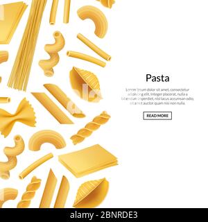 Vector banner realistic pasta types background illustration Stock Vector