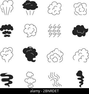 Smoke line icon. Steam smell and smoking clouds stylized symbols silhouette vector pictures isolated Stock Vector