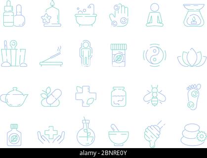 Traditional naturopathy icon. Alternative herbal medicine vitamin bioenergy health osteopathy and homeopathy tools vector symbols Stock Vector