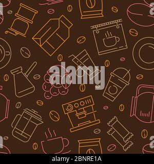 Coffee seamless pattern. Caffeine separator dark grains hot drinks espresso textile vector design projects Stock Vector