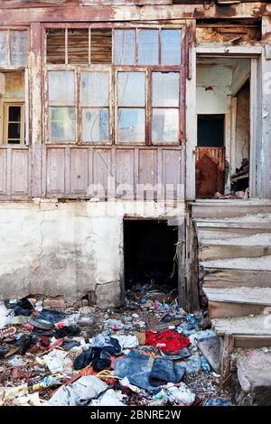 Exterior of an old abandoned shanty house in Ulus, Ankara, Turkey Stock Photo