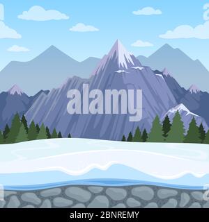 Mountain seamless background. Outdoor cartoon hills landscape of relief various types vector pictures Stock Vector